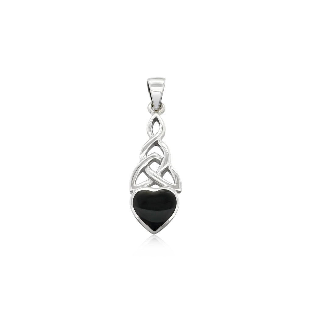 Sterling Silver Celtic Heart Pendant with Black Onyx Stone, 23mm