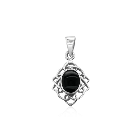 Sterling Silver Celtic Pendant with Black Onyx Stone, 20mm