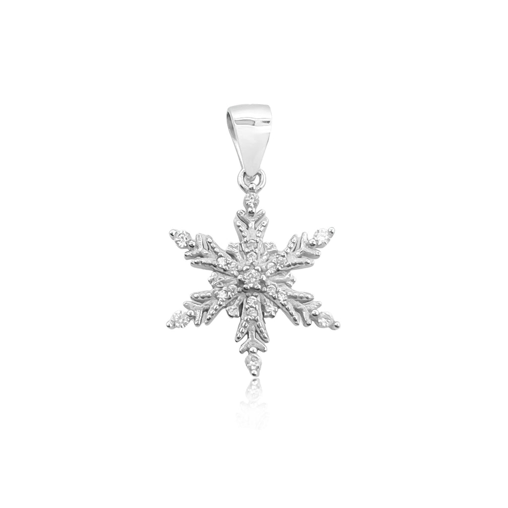 Sterling Silver Snowflake Pendant with Cubic Zirconia Crystals, 18mm