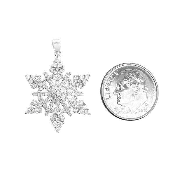 Sterling Silver Snowflake Pendant with Cubic Zirconia Crystals, 25mm