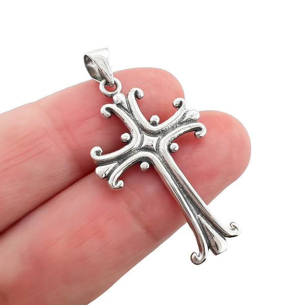 Small Sterling Silver Cross Pendant with Oxidized Finish, 30mm