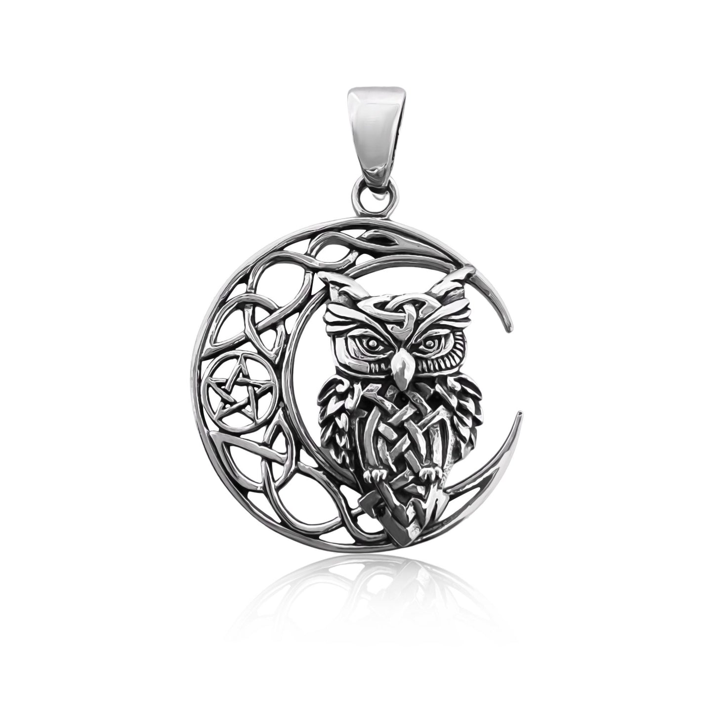 Sterling Silver Owl Pendant with Oxidized Finish, 31mm