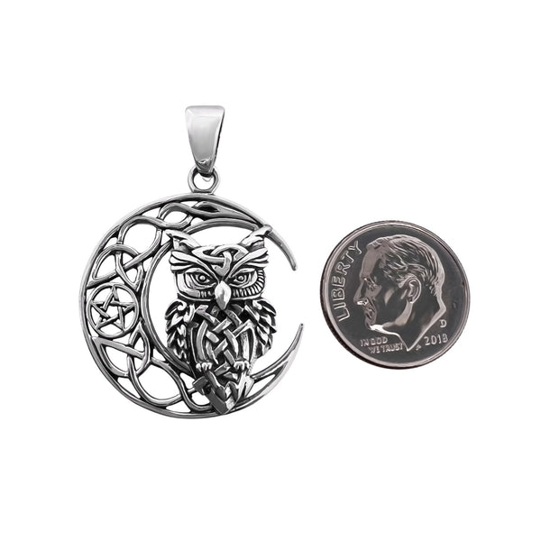 Sterling Silver Owl Pendant with Oxidized Finish, 31mm