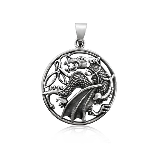 Sterling Silver Dragon Pendant with Oxidized Finish, 30mm