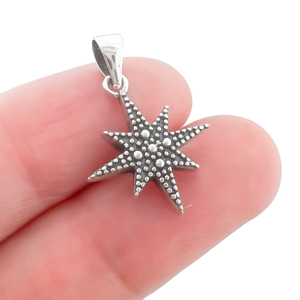 Sterling Silver North Star Pendant with Oxidized Finish, 17mm