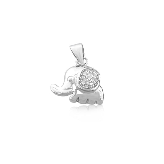 Small Sterling Silver Baby Elephant Pendant with Cubic Zirconia Crystals, 14mm