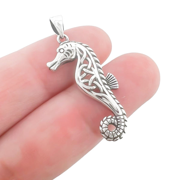 Sterling Silver Sea Horse Pendant with Oxidized Finish, 28mm