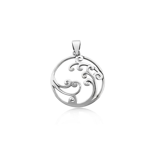 Sterling Silver Wave Pendant, 20mm