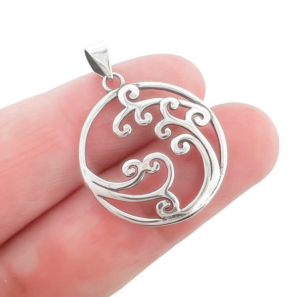 Sterling Silver Wave Pendant, 20mm
