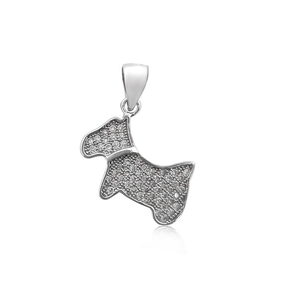 Sterling Silver and Cubic Zirconia Dog Pendant, 13mm x 18mm