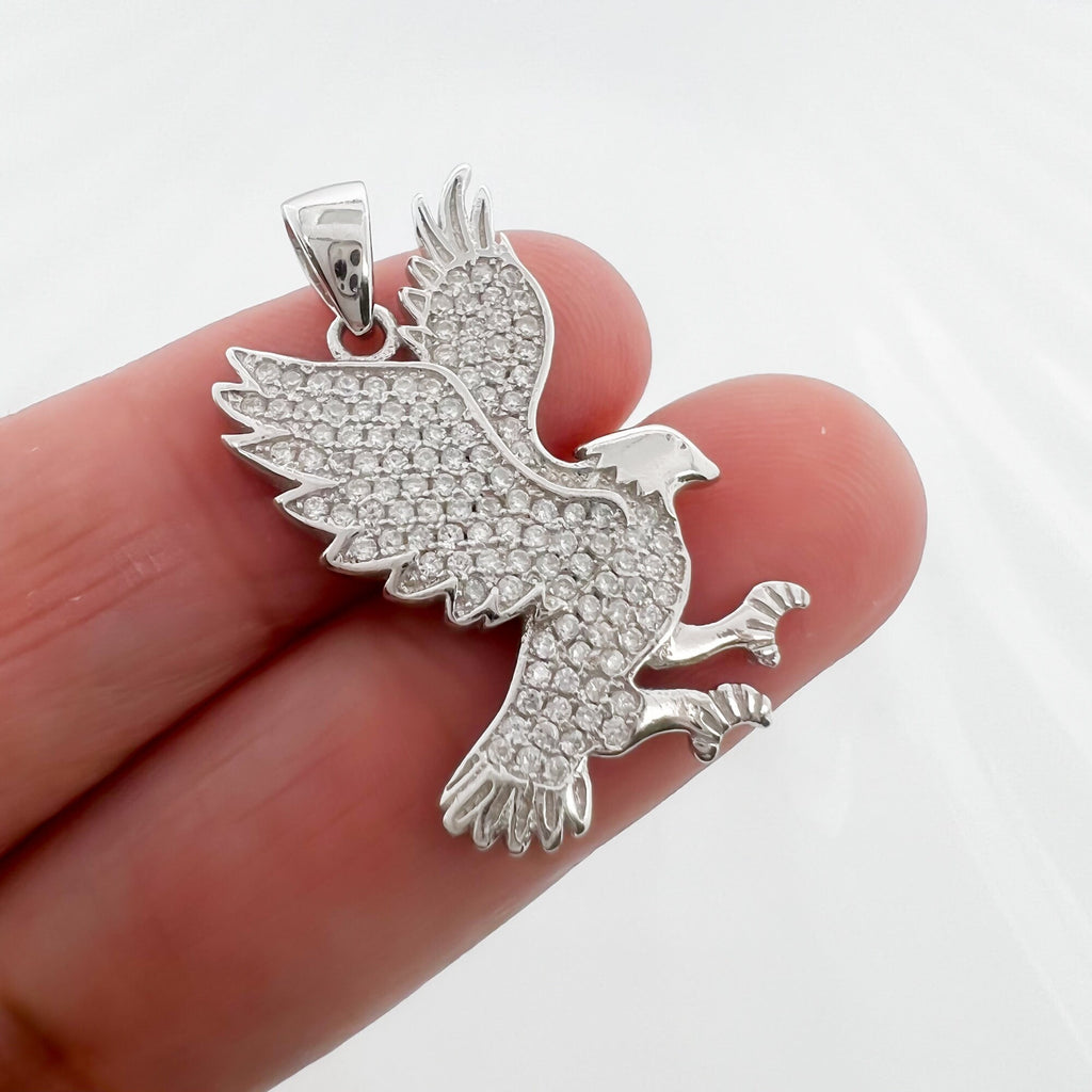 Sterling Silver Eagle Pendant with Cubic Zirconia Crystals, 26mm