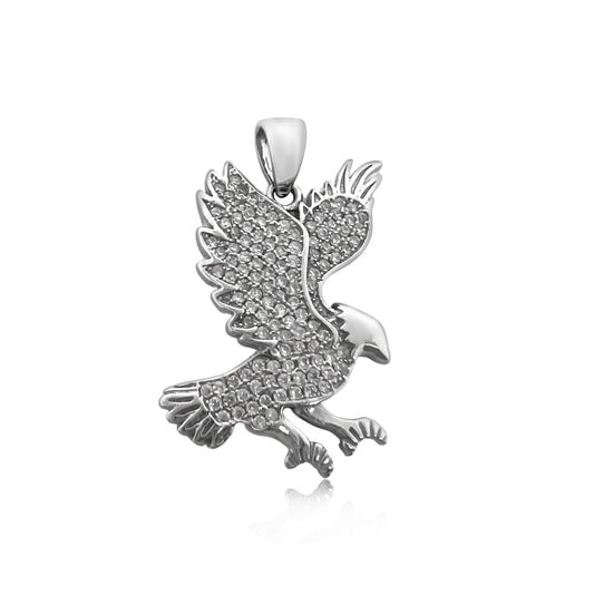 Sterling Silver Eagle Pendant with Cubic Zirconia Crystals, 26mm