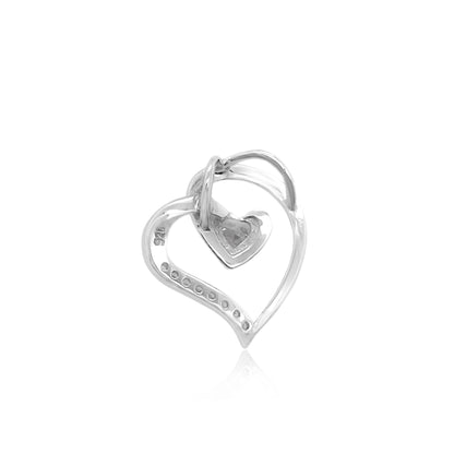 Sterling Silver Open Heart with Cubic Zirconia Pendant, 16mm