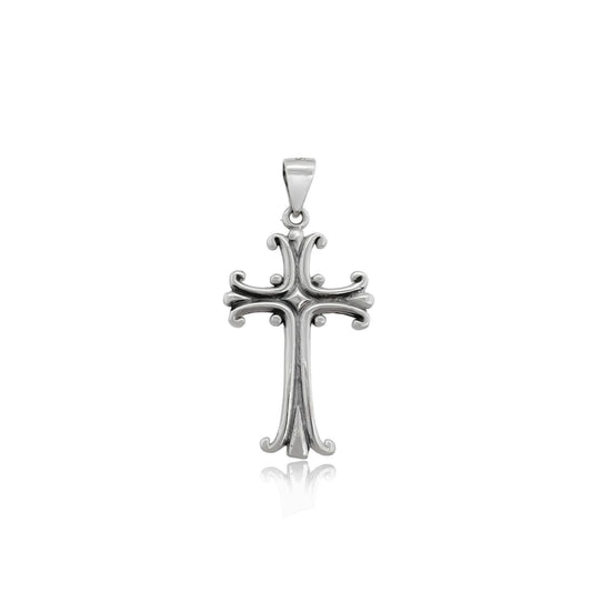 Small Sterling Silver Cross Pendant with Oxidized Finish, 30mm