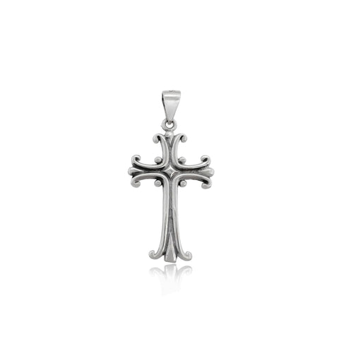 Small Sterling Silver Cross Pendant with Oxidized Finish, 30mm