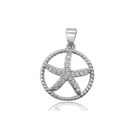 Silver Starfish Pendant with Cubic Zirconia Crystals, 14mm