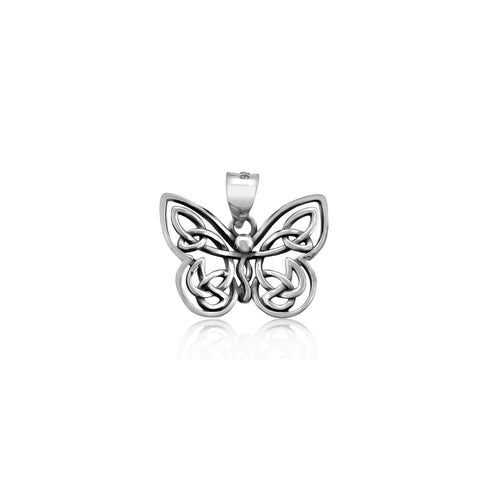 Small Sterling Silver Butterfly Pendant With Oxidized Finish, 19mm