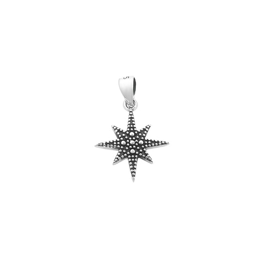 Sterling Silver North Star Pendant with Oxidized Finish, 17mm