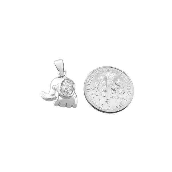 Small Sterling Silver Baby Elephant Pendant with Cubic Zirconia Crystals, 14mm