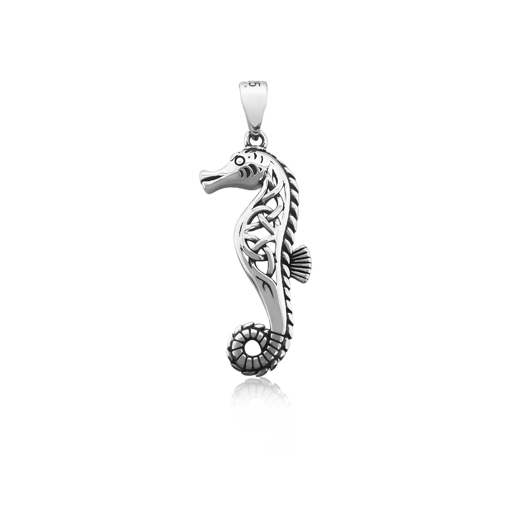 Sterling Silver Sea Horse Pendant with Oxidized Finish, 28mm