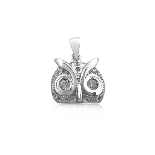 Sterling Silver and Cubic Zirconia Owl Pendant, 14mm