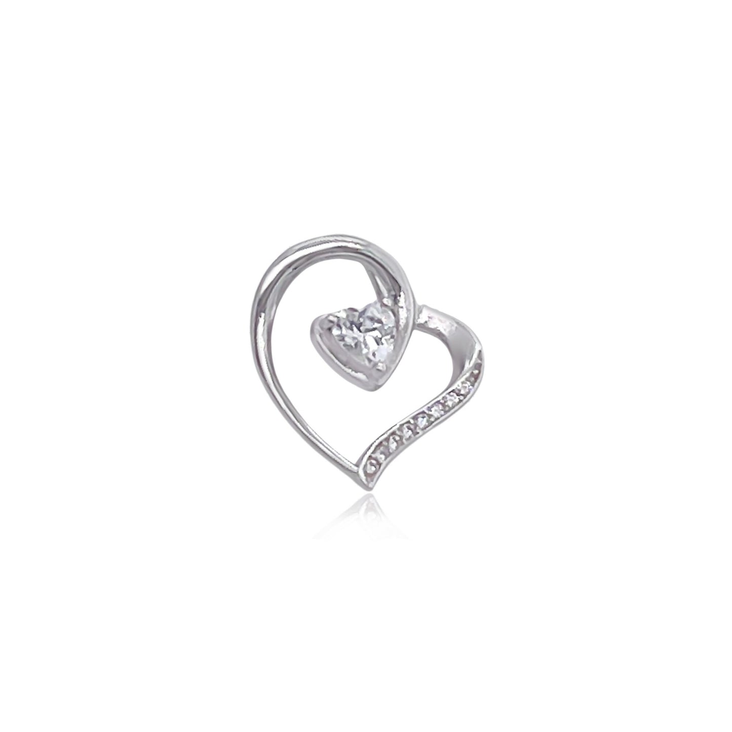 Sterling Silver Open Heart with Cubic Zirconia Pendant, 16mm