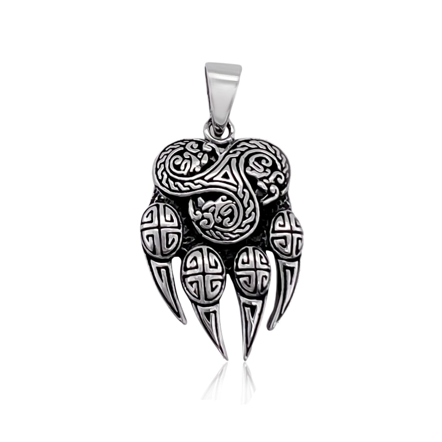 Sterling Silver Celtic Bear Paw Pendant with Oxidized Finish, 29mm