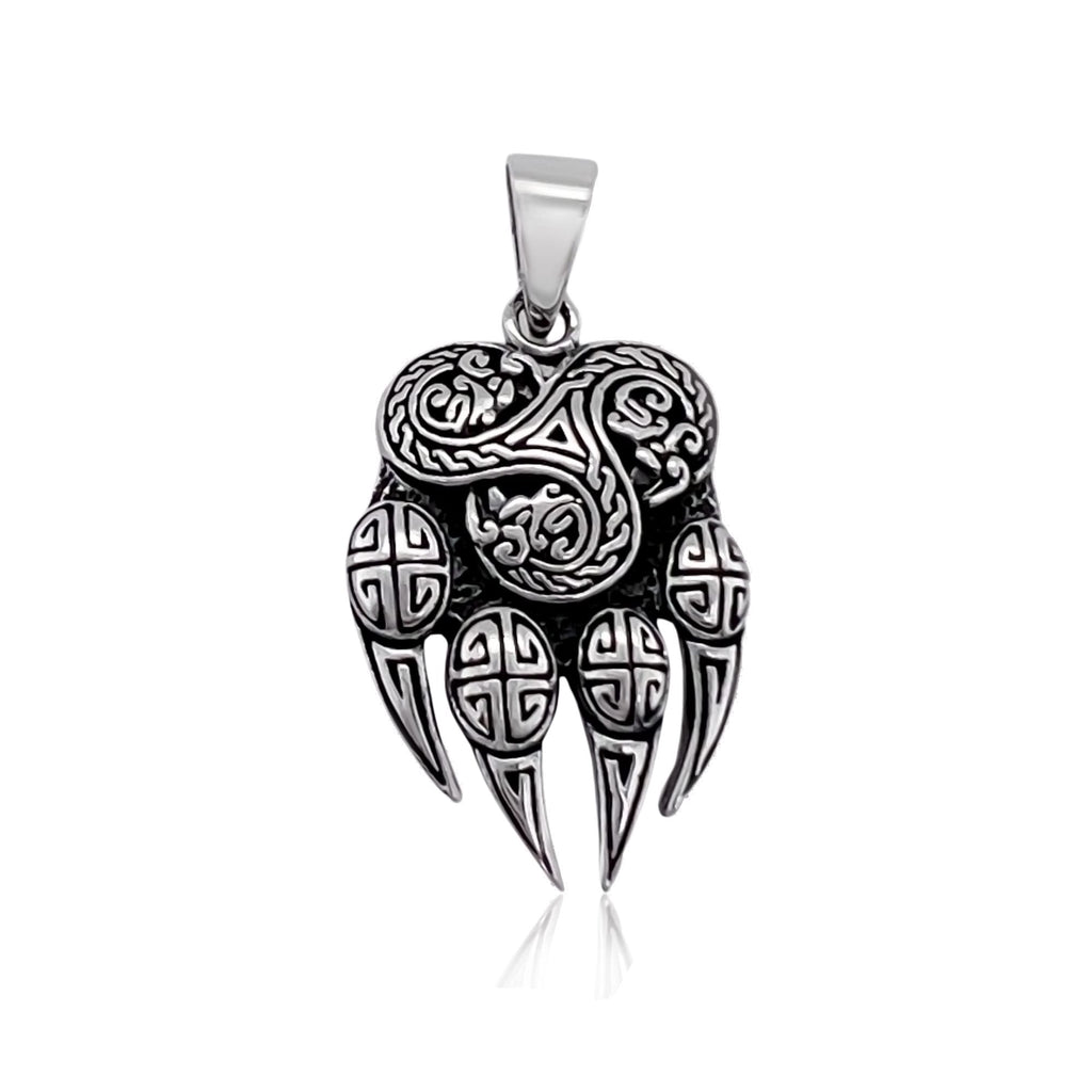 Sterling Silver Celtic Bear Paw Pendant with Oxidized Finish, 29mm