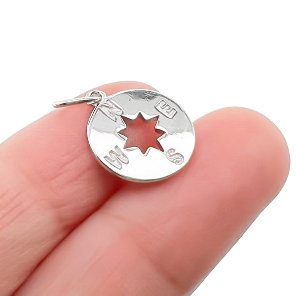 Sterling Silver Cut Out Compass Pendant, 13mm
