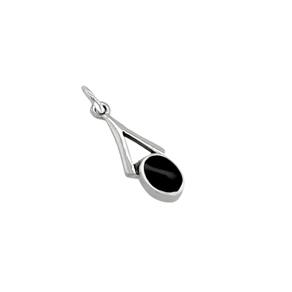 Tiny and Dainty Sterling Silver Small Oval Pendant with Wishbone and Black Onyx Stone, 18mm