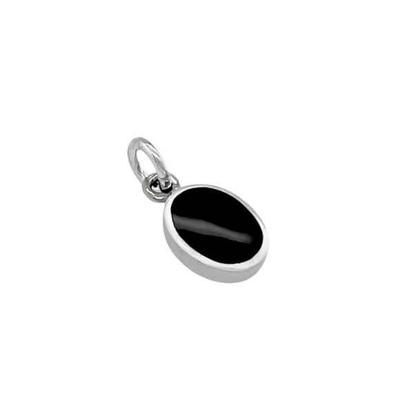 Tiny Sterling Silver Oval Pendant with Black Onyx Stone, 12mm