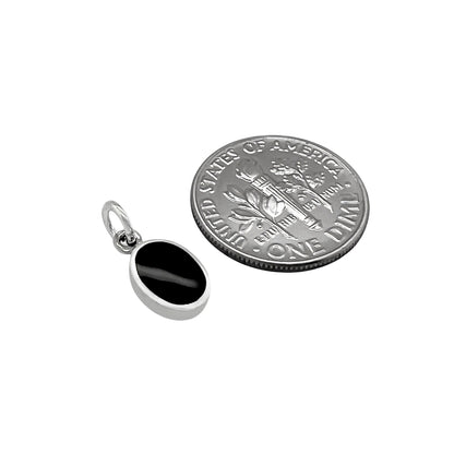 Tiny Sterling Silver Oval Pendant with Black Onyx Stone, 12mm