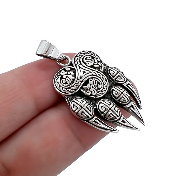 Sterling Silver Celtic Bear Paw Pendant with Oxidized Finish, 29mm