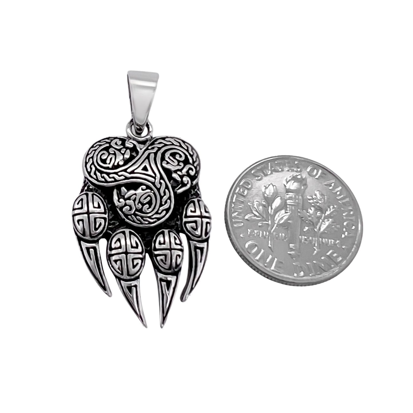 Sterling Silver Celtic Bear Paw Pendant with Oxidized Finish, 29mm