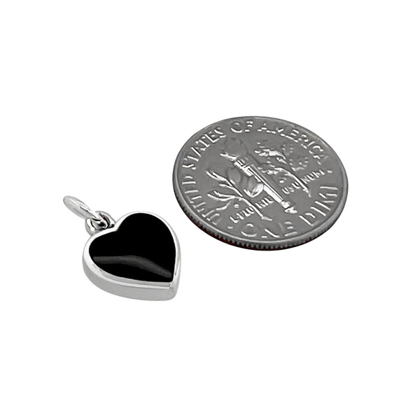 Sterling Silver Heart Pendant with Black Onyx Stone, 10mm