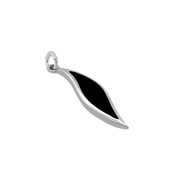 Sterling Silver Marquis Pendant with Black Onyx Stone, 25mm
