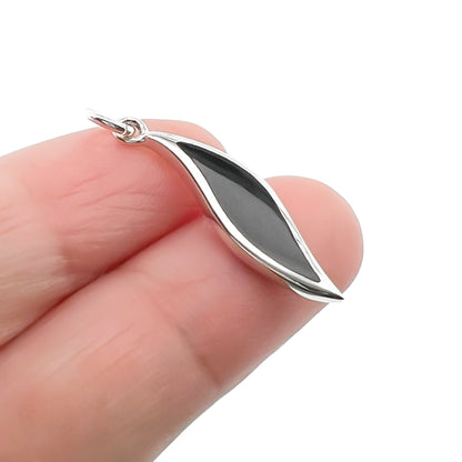 Sterling Silver Marquis Pendant with Black Onyx Stone, 25mm