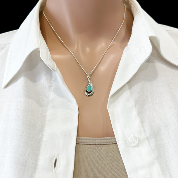 Sterling Silver Teardrop Pendant with Turquoise Stone