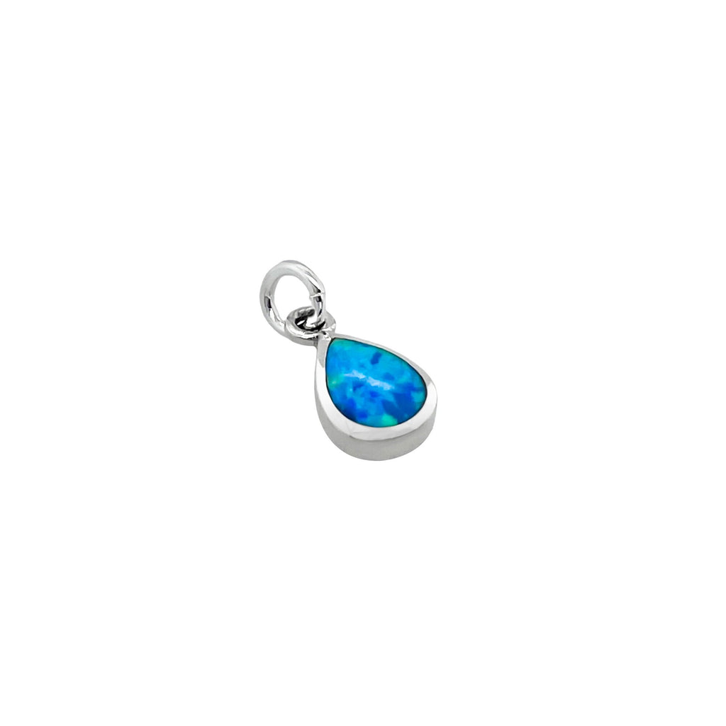 Tiny and Dainty Sterling Silver Teardrop Pendant with Lab Created Blue Opal Stone, 12mm