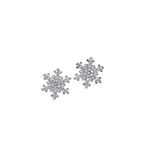 Tiny and Dainty Sterling Silver Snowflake Earrings with Cubic Zirconia Crystals