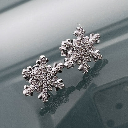 Tiny and Dainty Sterling Silver Snowflake Earrings with Cubic Zirconia Crystals