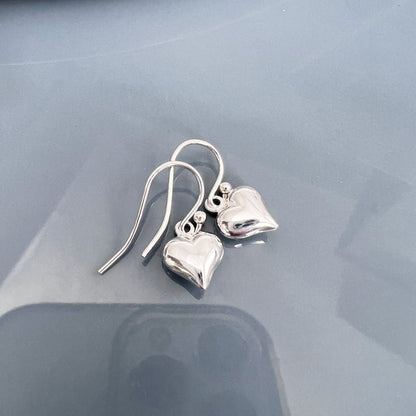 Tiny and Dainty Sterling Silver Puffed Heart Earrings