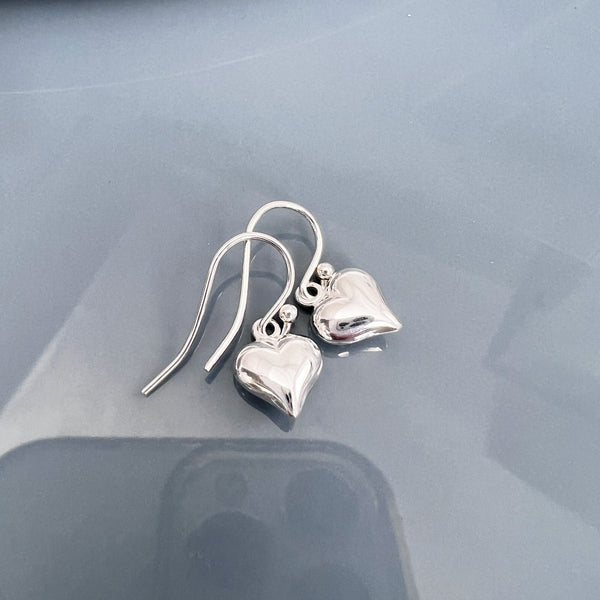 Tiny and Dainty Sterling Silver Puffed Heart Earrings