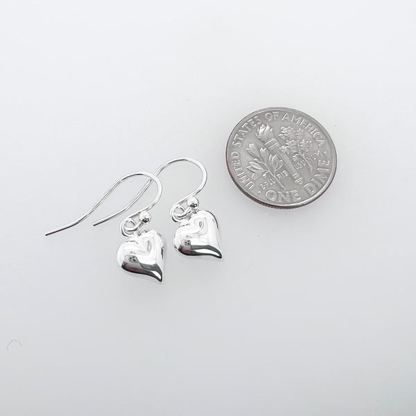 Tiny and Dainty Sterling Silver Puffed Heart Earrings