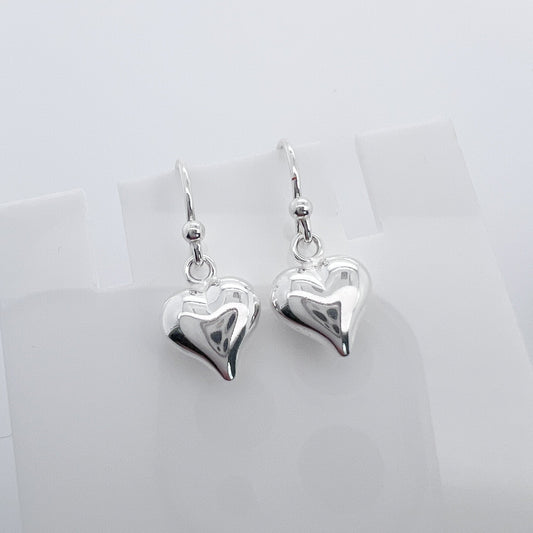 Tiny and Dainty Sterling Silver Puffed Heart Earrings