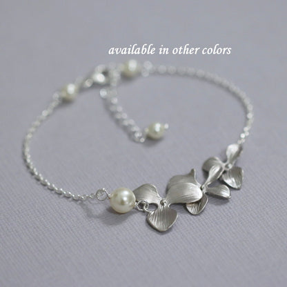 cascade orchid and pearl bracelet