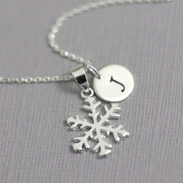 snowflake necklace with initial charm