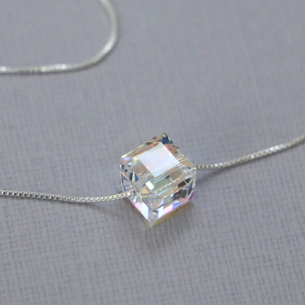 clear crystal cube necklace