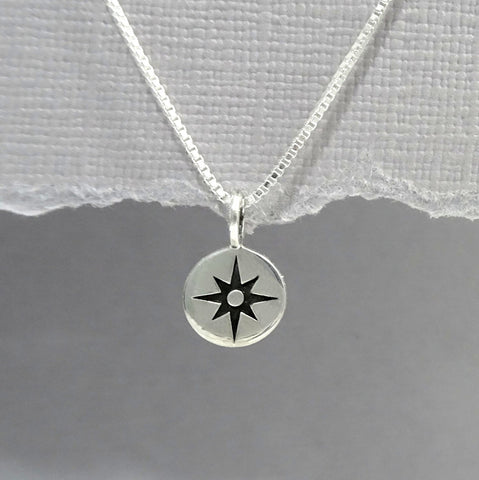Tiny Sterling Silver Compass Necklace