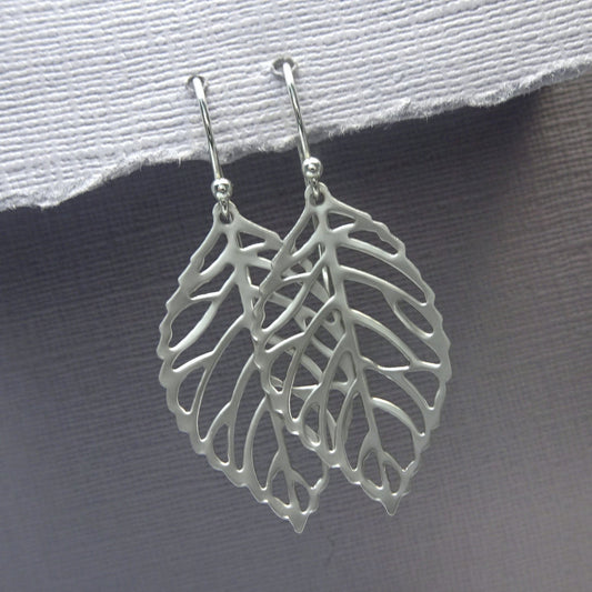 Matte Silver Leaf Earrings